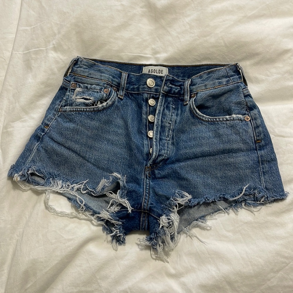 Agolde “Parker” Denim Wash Jean Shorts
